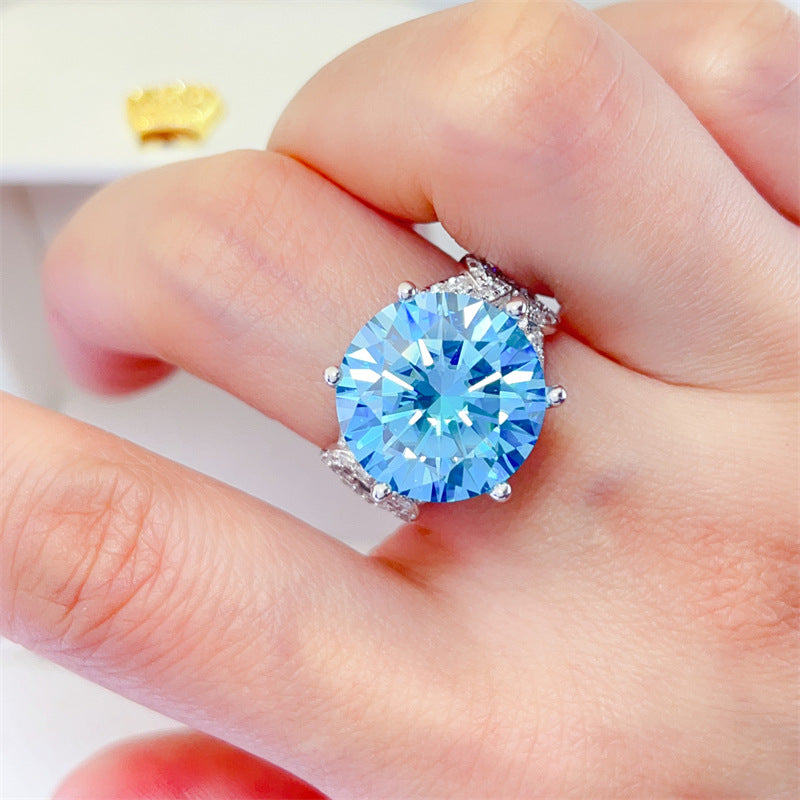 Monardas "Azure Queen" Rare Blue Moissanite Luxury Ring - 10K Finish